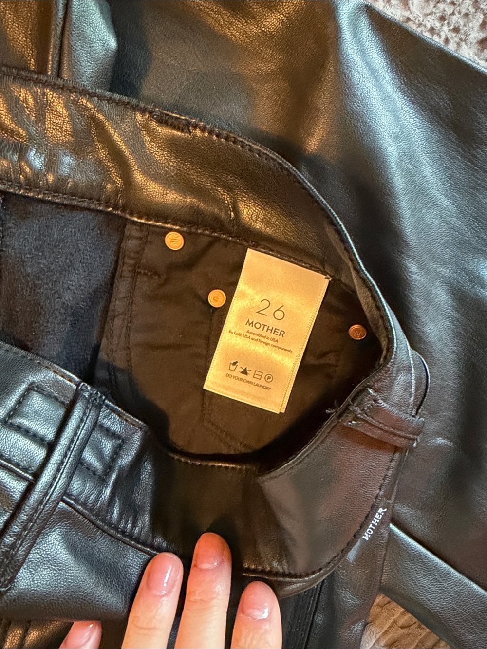 MOTHER Black Faux Leather Flare Pants - Picture 6 of 7